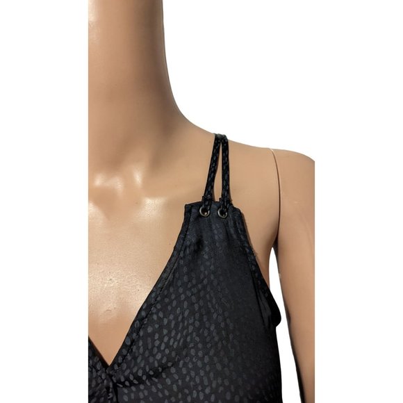 NEW Maurice’s Women SZ S Edgy Bubble Hem Black Gray Dots Wrap Tank Top - Picture 2 of 12